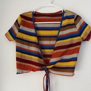 Colorful Striped Tie-Front Blouse Dazy Small